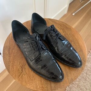 Freda Salvador Black Croc-Embossed Loafers